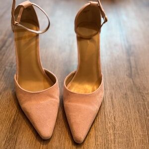 Ann Taylor pink suede heels with ankle strap